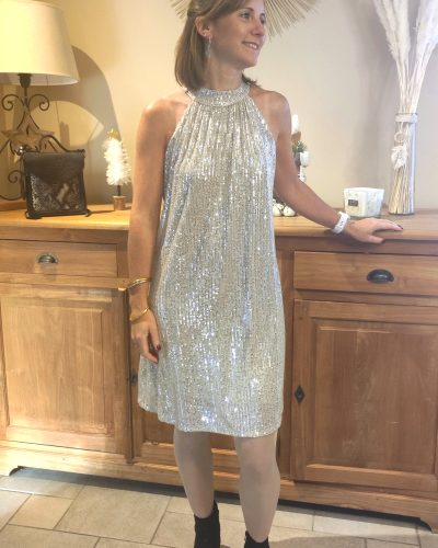 Robe sequin écrue sans manche