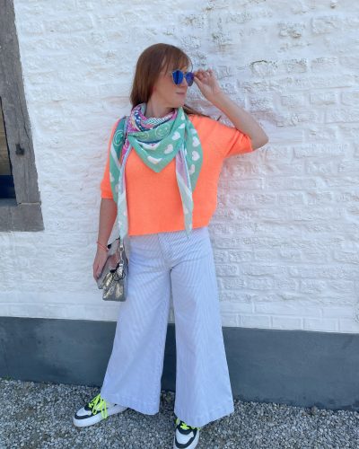 Jean rayé bleu clair