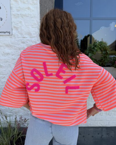 T-shirt marinière Soleil corail + rose